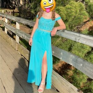 Turquoise Two Piece Prom Dress